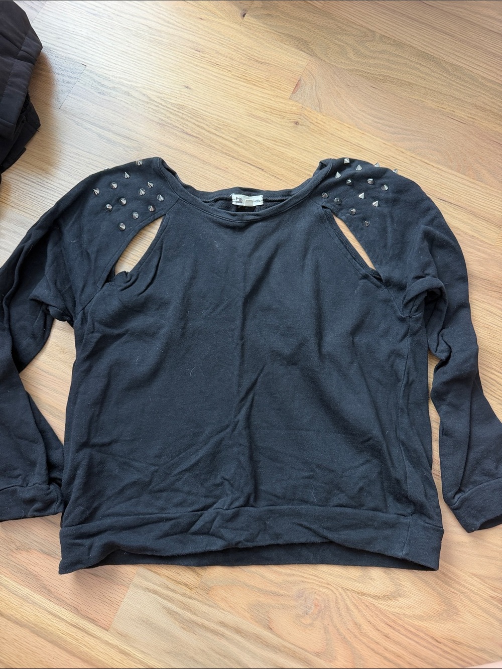 Cotton Candy Black Studded Cutout Shoulder Sweatshirt